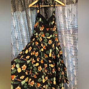 Hell Bunny Pineapple swing halter pin up dress woman’s Large